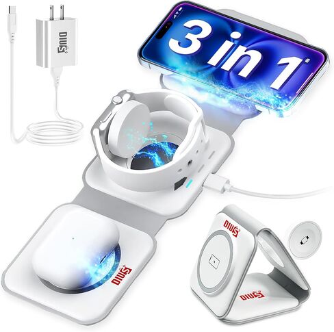 3 in 1 Charging Station for iPhone Wireless Charger Triple Foldable Compact Charger for Apple Products 3 in One Charger for iPhone iWatch and Airpods in Saudi Arabia