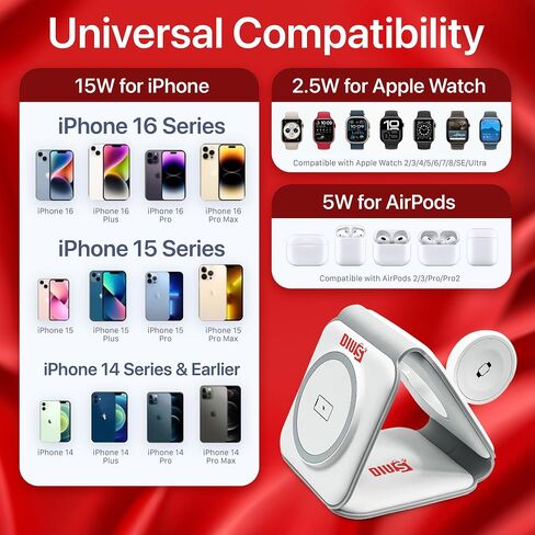 3 in 1 Charging Station for iPhone Wireless Charger Triple Foldable Compact Charger for Apple Products 3 in One Charger for iPhone iWatch and Airpods in Saudi Arabia