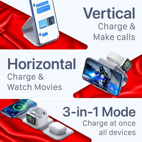 3 in 1 Charging Station for iPhone Wireless Charger Triple Foldable Compact Charger for Apple Products 3 in One Charger for iPhone iWatch and Airpods in Saudi Arabia