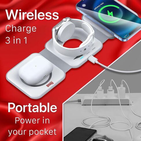 3 in 1 Charging Station for iPhone Wireless Charger Triple Foldable Compact Charger for Apple Products 3 in One Charger for iPhone iWatch and Airpods in Saudi Arabia