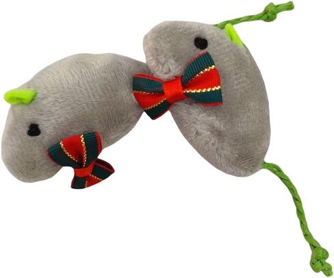 6-Pack Catnip Mice Toys with Gold Christmas Bows - Holiday Plush Mouse Set for Cats, Interactive and Festive Cat Toys in Saudi Arabia