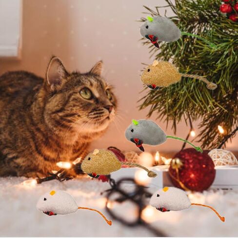 6-Pack Catnip Mice Toys with Gold Christmas Bows - Holiday Plush Mouse Set for Cats, Interactive and Festive Cat Toys in Saudi Arabia