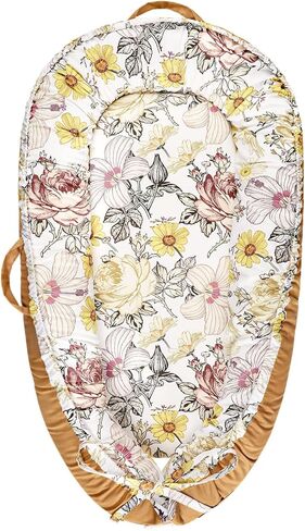 Baby Lounger Cover for Newborn Girls Boys, HNHUAMING 100% Cotton Replaceable Infant Nest Cover, Ultra Soft & Breathable Portable Lounger Slipcover, Covers Only (Floral, Purple) in Kuwait