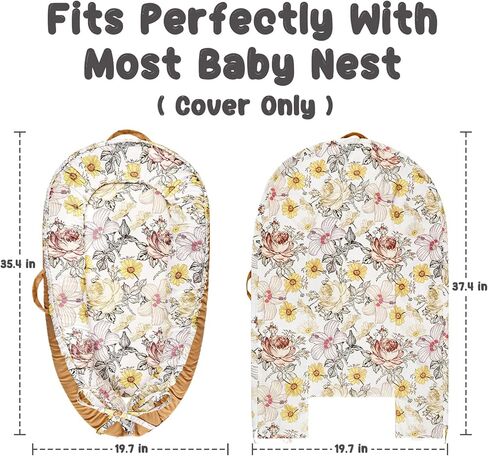 Baby Lounger Cover for Newborn Girls Boys, HNHUAMING 100% Cotton Replaceable Infant Nest Cover, Ultra Soft & Breathable Portable Lounger Slipcover, Covers Only (Floral, Purple) in Kuwait