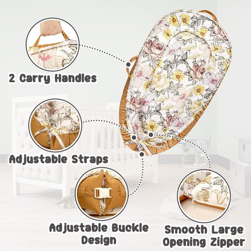 Baby Lounger Cover for Newborn Girls Boys, HNHUAMING 100% Cotton Replaceable Infant Nest Cover, Ultra Soft & Breathable Portable Lounger Slipcover, Covers Only (Floral, Purple) in Kuwait