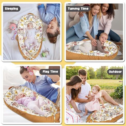 Baby Lounger Cover for Newborn Girls Boys, HNHUAMING 100% Cotton Replaceable Infant Nest Cover, Ultra Soft & Breathable Portable Lounger Slipcover, Covers Only (Floral, Purple) in Kuwait