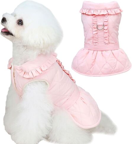 Jecikelon Winter Dog Coat for Small Dogs Warm Puppy Jacket Thick Fleece Lining Pet Cold Weather Clothes Outfits with D-Ring Leash Suéter para Perros (Medium, Pink) in Saudi Arabia