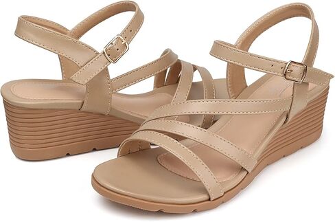 SHIBEVER Wedge Sandals for Women Fashion Sandal Walking Dressy Comfortable Ankle Strap Buckle in Saudi Arabia
