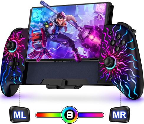 Hall Effect Joystick Controller for Nintendo Switch/OLED, Wireless One-Piece Handheld Switch Joypad - Macro, Adjustable RGB Light, Ergonomic Grip, Turbo, Diamond Pattern in Saudi Arabia