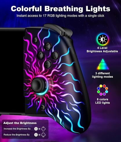 Hall Effect Joystick Controller for Nintendo Switch/OLED, Wireless One-Piece Handheld Switch Joypad - Macro, Adjustable RGB Light, Ergonomic Grip, Turbo, Diamond Pattern in Saudi Arabia