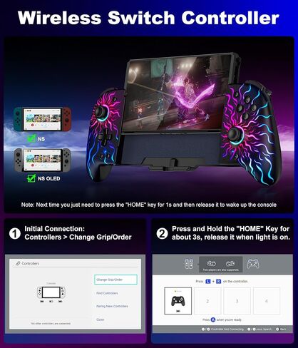 Hall Effect Joystick Controller for Nintendo Switch/OLED, Wireless One-Piece Handheld Switch Joypad - Macro, Adjustable RGB Light, Ergonomic Grip, Turbo, Diamond Pattern in Saudi Arabia