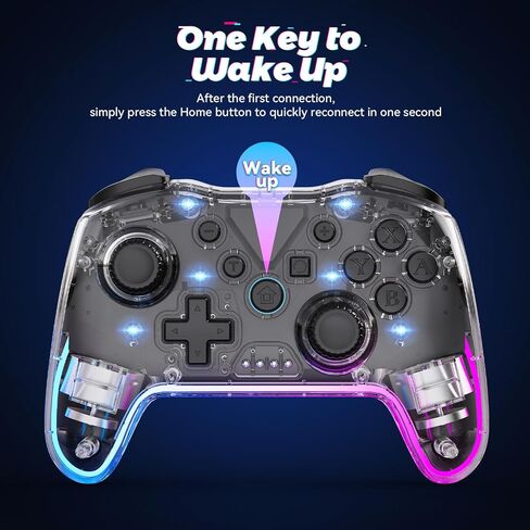 Wireless Switch Pro Controller for Nintendo Switch Controller/Lite/OLED/Windows/iOS/Android, 7 Color Adjustable RGB Lights Switch Remote Gamepad with One Key Wake Up/ Adjustable Turbo Vibration(Black) in Saudi Arabia