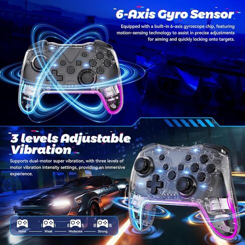 Wireless Switch Pro Controller for Nintendo Switch Controller/Lite/OLED/Windows/iOS/Android, 7 Color Adjustable RGB Lights Switch Remote Gamepad with One Key Wake Up/ Adjustable Turbo Vibration(Black) in Saudi Arabia