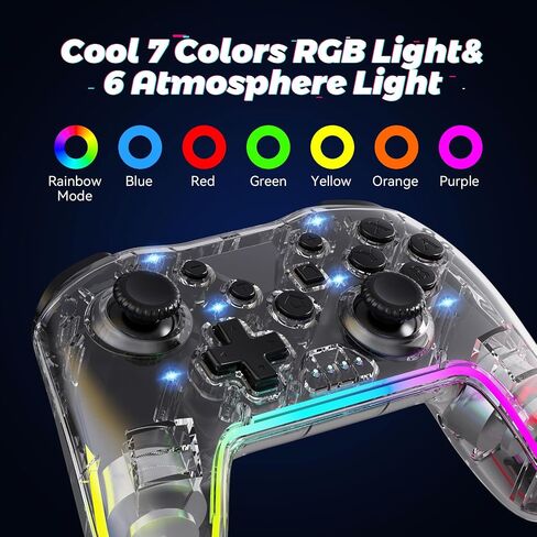 Wireless Switch Pro Controller for Nintendo Switch Controller/Lite/OLED/Windows/iOS/Android, 7 Color Adjustable RGB Lights Switch Remote Gamepad with One Key Wake Up/ Adjustable Turbo Vibration(Black) in Saudi Arabia