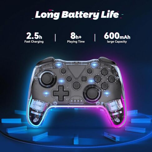 Wireless Switch Pro Controller for Nintendo Switch Controller/Lite/OLED/Windows/iOS/Android, 7 Color Adjustable RGB Lights Switch Remote Gamepad with One Key Wake Up/ Adjustable Turbo Vibration(Black) in Saudi Arabia