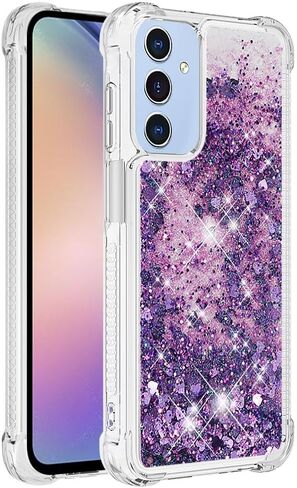 for Samsung Galaxy A15 5G Case Clear Shockproof Glitter Silicone Quicksand Floating Liquid TPU Shell Wemen Girls Protective Bumper Case for Galaxy A15 5G Phone Case, Purple Love in Saudi Arabia