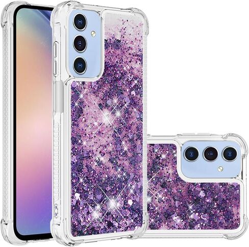 for Samsung Galaxy A15 5G Case Clear Shockproof Glitter Silicone Quicksand Floating Liquid TPU Shell Wemen Girls Protective Bumper Case for Galaxy A15 5G Phone Case, Purple Love in Saudi Arabia