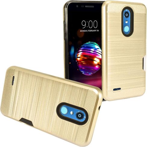لـ LG K30 LM-X410، Phoenix Plus X410AS، Premier Pro LTE L413DL، LG K10 (2018) - حافظة صلبة هجينة نحيفة + واقي شاشة زجاجي مقوى - رمادي/ذهبي in Saudi Arabia