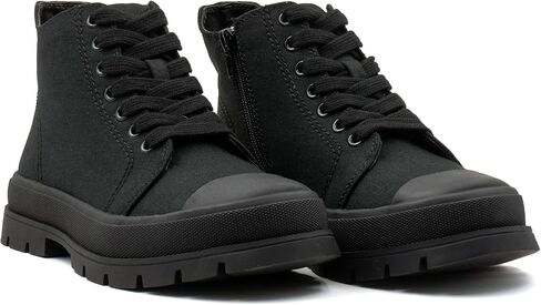 Women's Lace Up High Top Platform Black Canvas Sneaker, Classic Trendy Side Zipper Casual Walking Shoes in Saudi Arabia