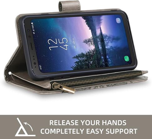 Asuwish Compatible with Samsung Galaxy S8 Active Wallet Case and Tempered Glass Screen Protector Flower Flip Card Holder Stand Cell Phone Cover for Glaxay S8Active 8s S 8 8Active G892A Women Men Grey in Saudi Arabia