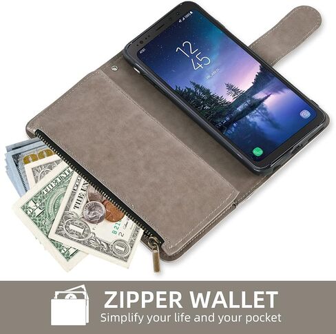 Asuwish Compatible with Samsung Galaxy S8 Active Wallet Case and Tempered Glass Screen Protector Flower Flip Card Holder Stand Cell Phone Cover for Glaxay S8Active 8s S 8 8Active G892A Women Men Grey in Saudi Arabia