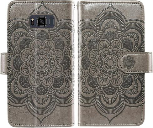 Asuwish Compatible with Samsung Galaxy S8 Active Wallet Case and Tempered Glass Screen Protector Flower Flip Card Holder Stand Cell Phone Cover for Glaxay S8Active 8s S 8 8Active G892A Women Men Grey in Saudi Arabia