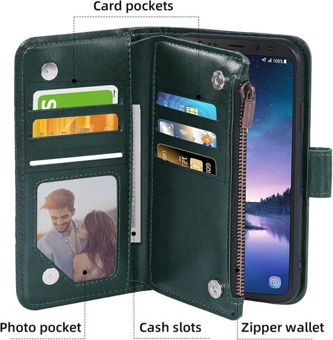 Asuwish متوافق مع حافظة محفظة Samsung Galaxy S8 Active وواقي شاشة من الزجاج المقسى وحامل بطاقة قلاب على شكل زهرة وغطاء للهاتف الخلوي لهاتف Glaxay S8Active 8s S 8 8Active G892A للنساء والرجال باللون الرمادي in Saudi Arabia