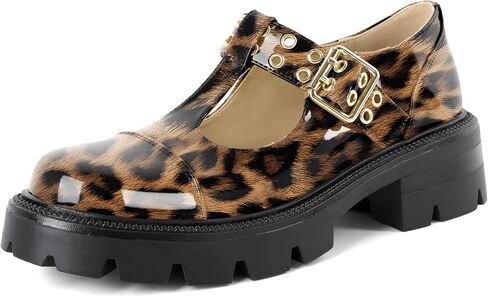 SAMMITOP Women's Mary Janes Shoes Platform Low Chunky Heel Pumps Round Toe Fashion Eyelet Buckle T-Strap Dress Shoes 2 Inch in Saudi Arabia