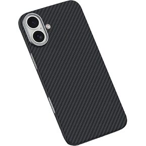RIZZ Compatible Apple iPhone 16 Carbon Fiber Case, Slim Grip Comfortable,Fits MagSafe, with Metal Camera Protective Frame, Ultra Slim Aramid Fiber Phone Cover - Black