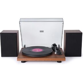 Vintage Record Player with External Speakers, Belt-Drive Turntable for Vinyl Records Dual Stereo Speakers, 2-Speed Hi-Fi System Bluetooth Turntable Players with Stereo Bookshelf