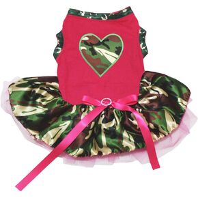Petitebella Camouflage Heart Puppy Dog Dress (Hot Pink/Camouflage, Medium)