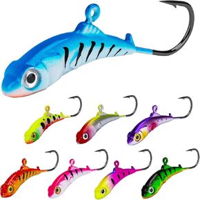 Ice Fishing Jigs, 8pce Ice Fishing Lures Set Walleye Jigs Heads Hooks,Winter ice Fishing Lures Ice Fishing Gear for Ice Jigging Panfish, Crappie Panfish,Pike,Trout