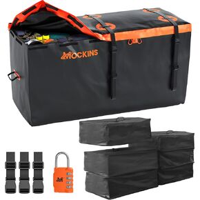 Mockins 30 CuFt Tow Hitch Cargo Carrier Bag | 60"x24"x36" Waterproof Cargo Bag for Hitch Carrier & 6 Packing Cubes 29"x23"x12" | Soft-Shell Truck Cargo Bags for Bed with Straps & Combo Lock
