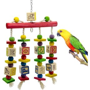 PIVBY Birds Chew Toys, Colorful Knots Block, Parrot Educational Hanging Toys for Birds Macaw African Greys Parakeets Cockatiels Conures Medium Cockatoo