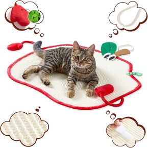 Cat Scrather Sisal Mat Scratch Pad Board with Velcro Hanging Rope, 23.6"x 18.9" Apple Shape Natural Self-Adhesive Wall Carpet, Furniture Sofa Protector with Catnip for Door/Corner/Indoor