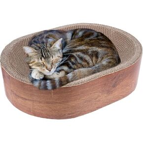 Cat Scratcher Bed 2 in 1 Oval Cat Scratch Pad Bowl Nest Corrugated Cardboard Breathable Cat Lounge Couch Cat Scratch Board for Indoor Cats Protecting Furniture Sofa Carpets