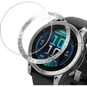 Compatible for Garmin Fenix 8 51mm Bezel Ring, Lamshaw Stainless Steel Bezel Ring Adhesive Cover with Tempered Glass Screen Protector Compatible for Garmin Fenix 8 47mm, 51mm Smartwatch (Black, for Fenix 8-51mm)