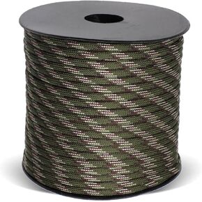 9 Strand Parachute Cord, 50M (160Ft) Survival Paracord, Camping Rope for Outdoors, Ideal String for Survival & Camping Gear, Stripe Cord for Survival, Green Camouflage