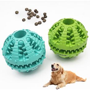 Dog Puzzle Teething Chew Toy Balls, 2.36 Inch Interactive Dog Toys Ball for Treat Dispensing Durable Rubber Dog Treat Ball for Teeth Puppy Tooth Cleaning Balls, Blue and Green,2 Pack
