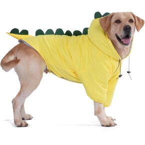 LovinPet Dog Warm Coat with Hood – Medium & Large Dinosaur Hoodie Winter Jacket for Cold Weather, Yellow & Green Coat for Large Dogs, XXXL