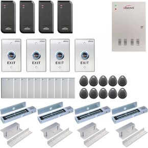 Visionis FPC-6206 التحكم في الوصول بأربعة أبواب TCP/IP Wiegand لصندوق التحكم MagLock الكهربائي المتأرجح بوزن 600 رطل + قارئ بطاقات أسود داخلي/خارجي + برنامج مضمن + 20,000 مستخدم in Kuwait
