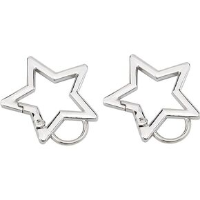 2Pcs Silver Star Shaped Stainless Steel Keychain Clip Carabiner Snap Hook Holder Star Carabiner Hook Clip Key Holder Carabiner Clip for Keys Chain Accessories