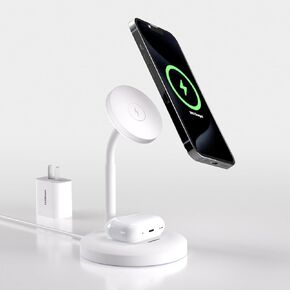 Qi2 2-in-1 Wireless Charging Station, 360° Free Rotation True Qi2 Certified 15W Fast Charger Stand, MagSafe Compatible Dual Charger Dock for iPhone16/15/14/13 Pro Max Plus Airpods 30W Adapter Included