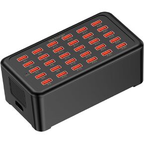 USB Charger USB Charging Station for Multiple Devices 150W (30A) 30 Ports Wall Charger Charging Hub Desktop Fast Charging Block Compatible with iPhone iPad Laptop Smartphones