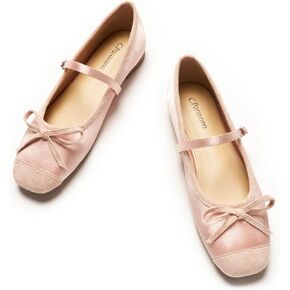 C.Paravano Mary Jane Shoes for Women | Leather Mary Jane | Ballet Flats with Strap | Black Mary Jane Flats | Women Square Toe Flats | Women's Flat(Size9.5,Black)