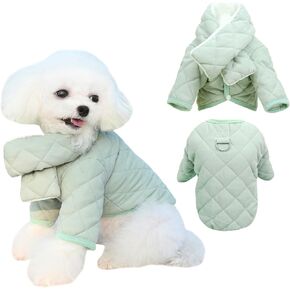 Kunyeah Warm Dog Coat with Scarf Pet Cotton Cold Weather Outfit Thick Puppy Clothes Plaid Pattern Pet Snow Jacket Cat Winter Autumn Jumpsuit Pet Soft Apparel (Pink, Large)