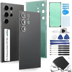 for Samsung Galaxy S24 Ultra Back Glass Replacement for Samsung S24 Ultra 5G G928 Rear Glass Replacement Battery Cover Housing Door Accessories Parts with Repair Tools(Black)