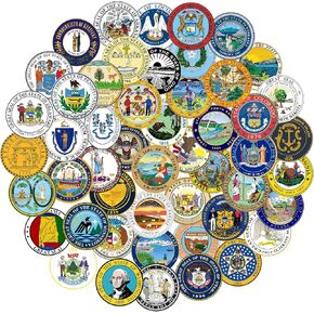 Travel Stickers 50Pcs American State Emblems Travel Transfers Stickers Travel City Decals for Laptop Tumbler Phone Luggage Journal Scrapbook