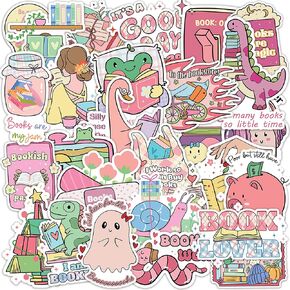 103 PCS Pink Holographic Bookish Stickers, Motivational Stickers Mix Cute Pink Bookish Stickers for Adult, Reading Stickers, Bookish Gifts Waterproof Vinyl Decals for Water Bottles