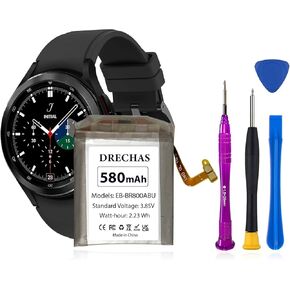 [580 مللي أمبير] بطارية لجهاز Samsung Gear S4 EB-BR800ABU، بطارية بديلة ليثيوم بوليمر عالية السعة لساعة Samsung Galaxy Watch/Galaxy Gear S4 46mm SM-R800 SM-R805 مع مجموعة أدوات إصلاح